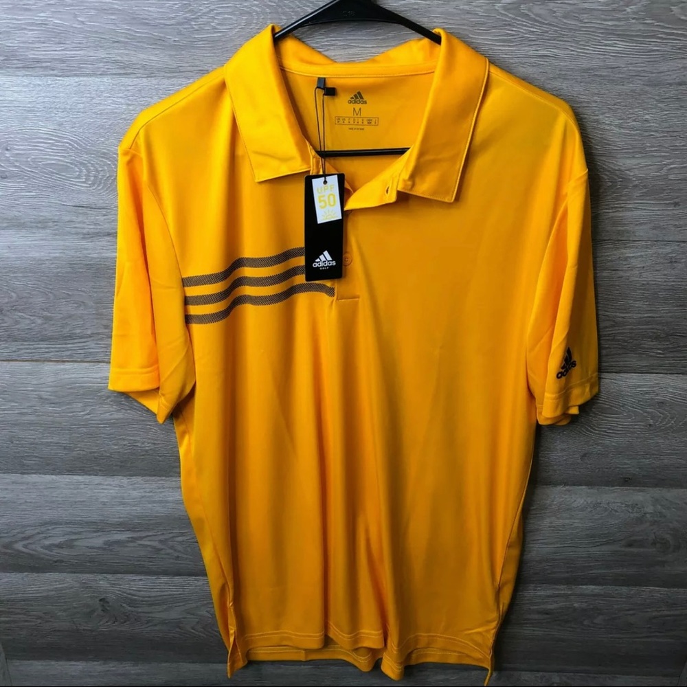 Adidas Mens Size Medium Team Collegiate Gold/Black 3-Stripes Chest Sport Shirt